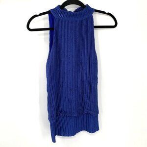 BWEAR Textured Tie Neck Blouse Top Shell Tank Blue